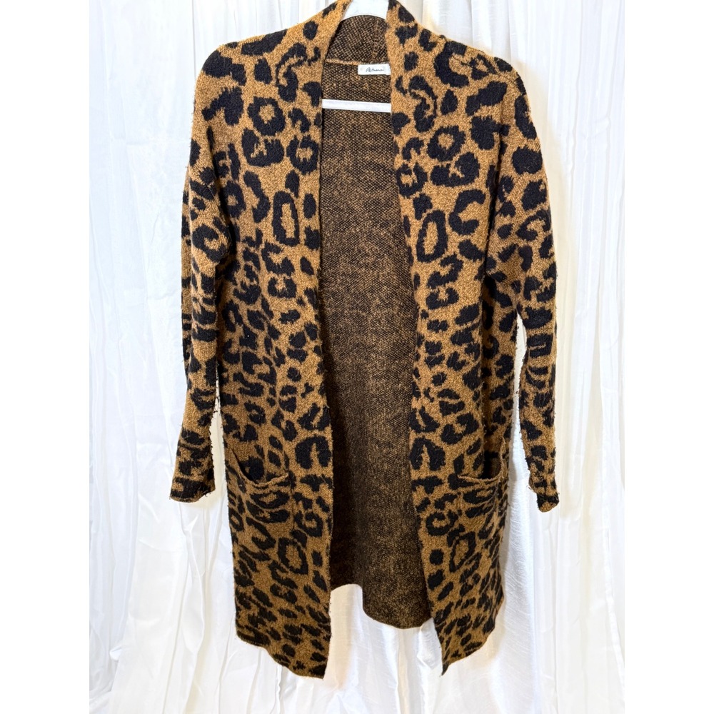 Reitmans Cardigan Womens Small Brown Leopard Print Longline Open Front Knit